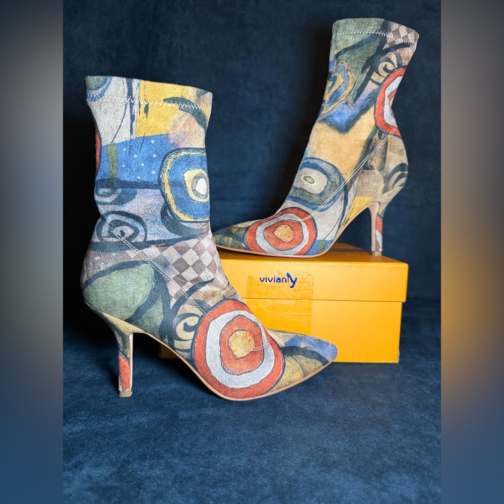 Vivianly Y2K Printed Sock Boots – Pointed Toe Stiletto Heel Sexy Ankle Booties